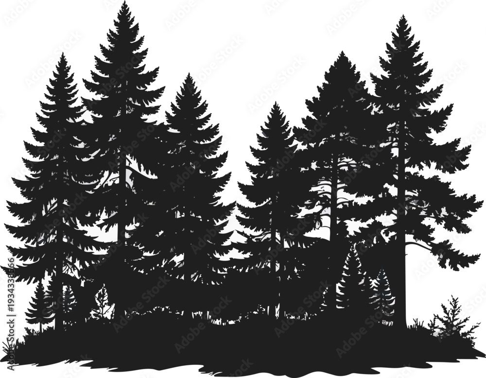 Fototapeta premium Forest Silhouette Black and White Vector Illustration
