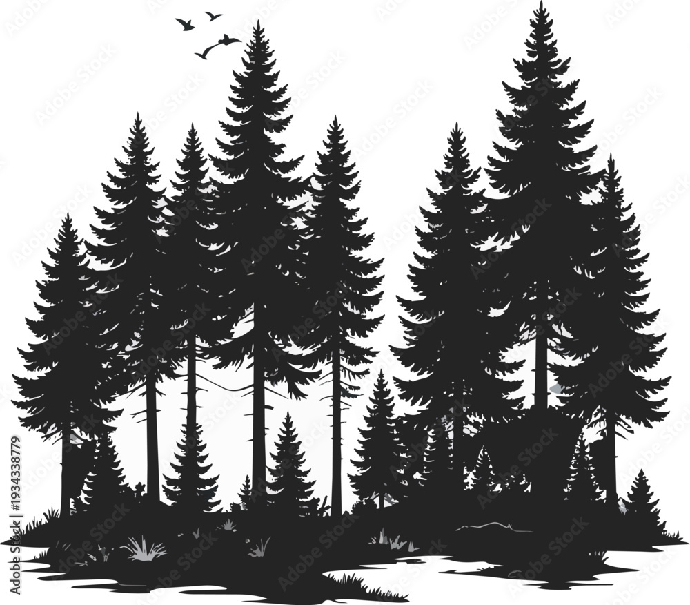 Obraz premium Forest Silhouette Black and White Vector Illustration