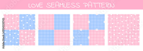 Heart cute seamless with pattern day ditsy and kawaii love background. Texture pink flower with set plaid floral and small vector print. Design abstract heart with illustration paper pattern