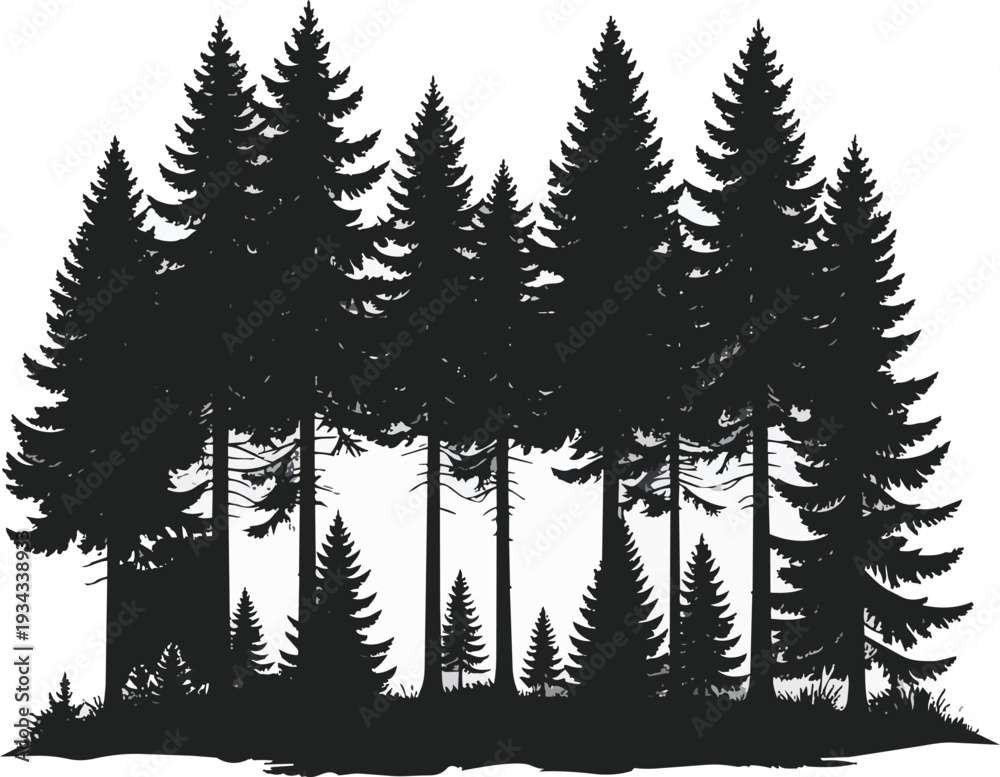 Obraz premium Forest Silhouette Black and White Vector Illustration