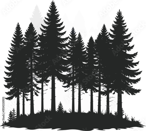 Forest Silhouette Black and White Vector Illustration