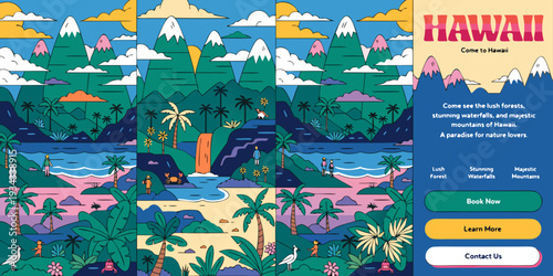 Hawaii Lush Forest and Mountain Layers – Ultra‑Wide Flat Vector Tropical Panorama | USA US U.S. United States Island Illustration Banner, Card & Flyer Design
