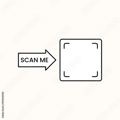 Minimal QR code scan me sticker. Suitable for online stores, smartphone screens, and retail payment or checkout visuals