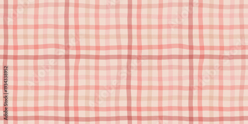 Seamless gingham plaid pattern with soft pink and beige checks in a classic picnic style. Designed for tablecloths, kitchen textiles, and farmhouse fabric prints, cozy spring or summer decor
