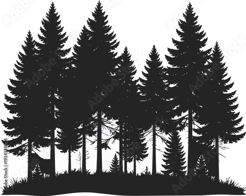 Forest Silhouette Black and White Vector Illustration