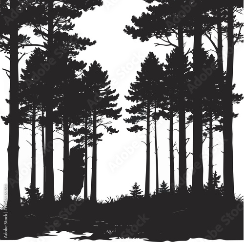 Forest Silhouette Black and White Vector Illustration