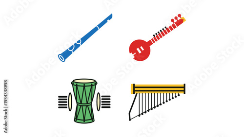 Illustrations of different types of musical instruments and their sound waves