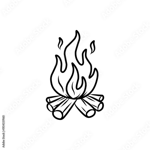 Crackling campfire with burning wooden logs doodle illustration