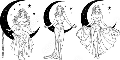 Retro, pinup, girl, vector, illustration, sitting, on, wooden, stool, vintage, style, secretary, woman, with, wavy, hair, wearing, heels, black, skirt, and, white, blouse.