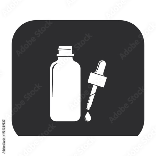 Minimalist black background showcases a sleek dropper bottle with a transparent glass dropper releasing a single clear liquid droplet for modern wellness and skincare branding designs