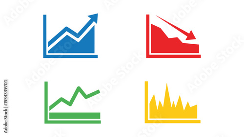 Four types of trend graphs illustrating different market or financial data patterns