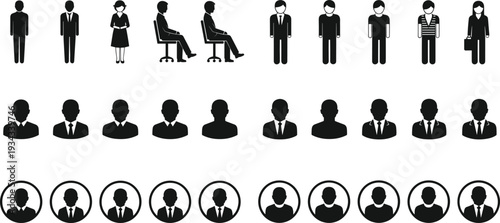 Business People Silhouettes and User Profile Avatar Icons Collection Isolated on White Background, Corporate Characters Set for Web and App Design