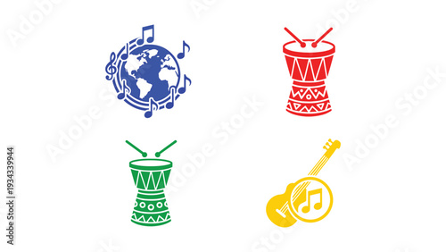 Colorful icons representing global music and cultural diversity through instruments