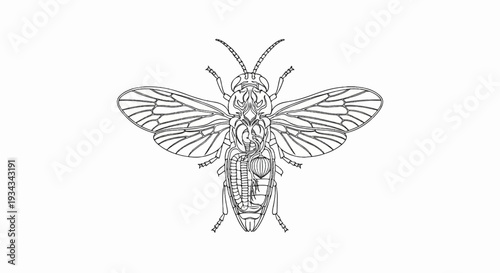 Detailed anatomical illustration of an insect, showing internal organs