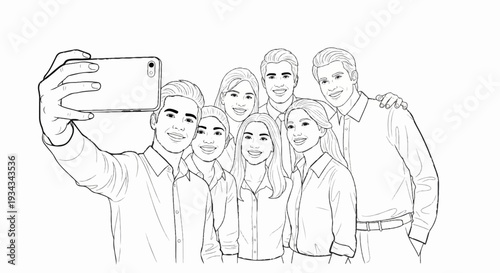 Group of diverse young adults posing for a selfie with a smartphone