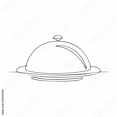 Simple Line Art Illustration of a Covered Serving Dish on a Plate