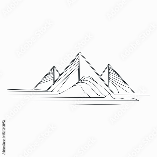 Geometric Peaks A Clean Outline Illustration of Majestic Pyramid Silhouettes Rising from a Desert Landscape Concept