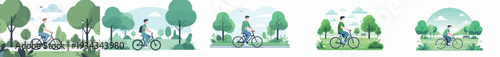 vector of a man cycling leisurely in the park during spring