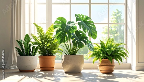 International Plant Appreciation Day banner background with lush indoor plants in natural light. Fresh and calming scene representing plant care, greenery, sustainability, home decor, and love