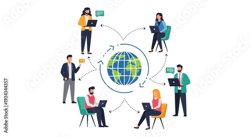 Global Connectivity & Remote Work: Diverse Individuals Collaborating Online via Laptops and Digital Platforms