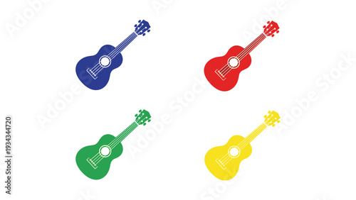Colorful ukuleles arranged in a visually appealing grid formation