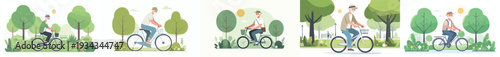 vector of a grandpa cycling leisurely in the park during spring
