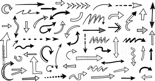 Collection of various hand drawn arrows and pointers