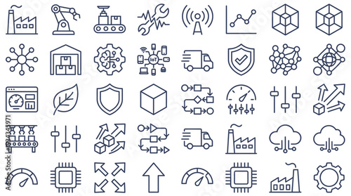 Collection of various technology and industry related icons displayed in a grid layout
