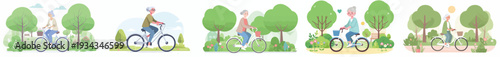 vector of a grandma cycling leisurely in the park during spring