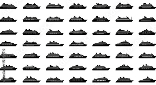 Collection of various cruise ship silhouettes, perfect for travel and transportation themes.