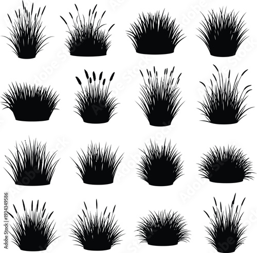 Black Silhouette Tall Grass and Reeds Icons