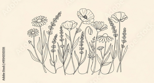 Photos Intricate floral illustration with detailed botanical elements.