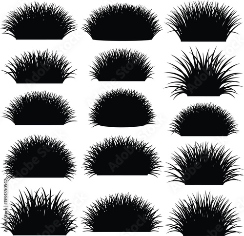 Group of Bushy Grass Silhouettes