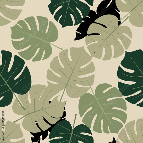 Monstera Leaves Pattern Artistic Tropical Foliage.
