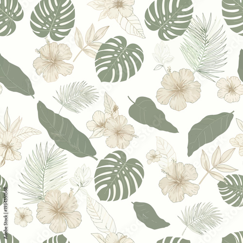 Tropical Monstera and Leaf Pattern Design Artwork.