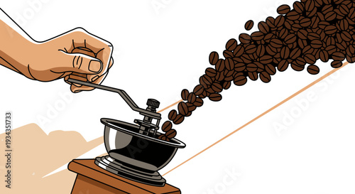 Coffee grinder and beans illustration freshly ground for morning beverage