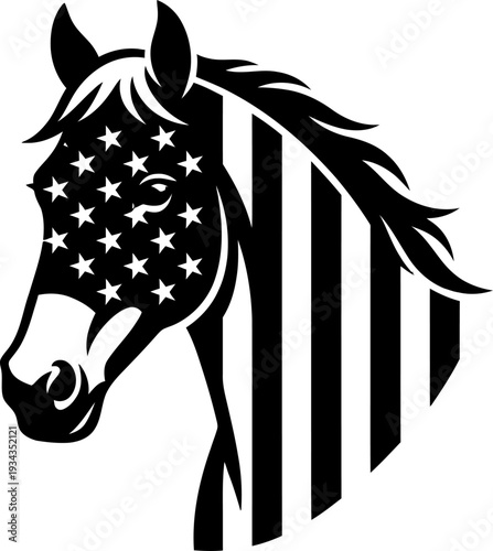 Horse head with american flag stars and stripes pattern