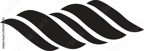 A stylized black and white logo with curved stripes