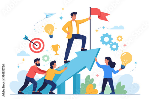 Teamwork and collaboration leading to success and achieving goals with innovative ideas