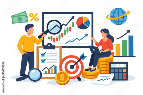Business analytics and financial growth strategy with charts and data visualization