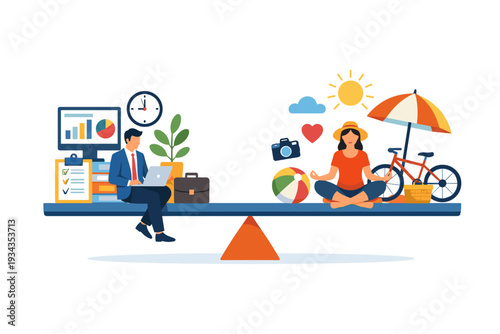 Balancing work and leisure on a scale, symbolizing work-life harmony
