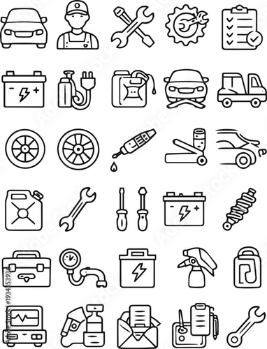 Autimotive repair & Garage Icons pack. Editable stroke. Vector illustration