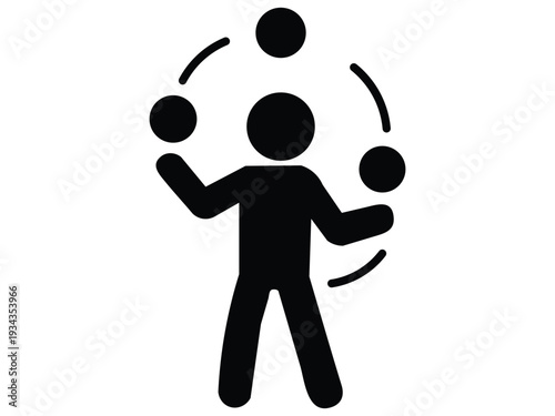 Black and White Juggling Silhouette Icon – Multi-tasking and Performance Concept