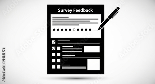 Survey feedback form with pen and star rating.