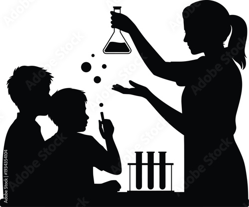 Teacher conducting chemistry experiment with students