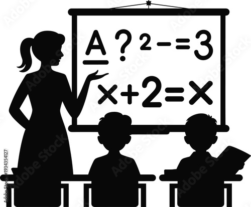 Teacher explaining math to students in classroom setting