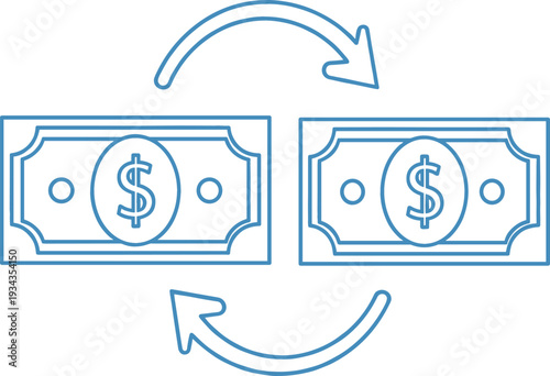 Money Transfer Concept with Dollar Banknotes and Circular Arrows Illustration Representing Financial Exchange, Payment Transaction, and Cash Flow Movement