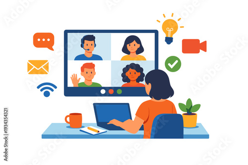 Online meeting with diverse colleagues on a video call, remote work concept