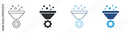Data Processing Icon Set, Filter System Optimization, Information Technology Symbol, Vector Illustration