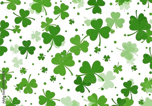 A vibrant and lively pattern of shamrocks in various shades of green